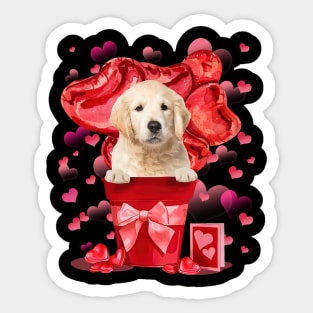 Golden Retriever Dog In Red Pot Happy Valentine's Day Sticker